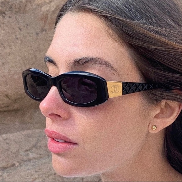 CHANEL Accessories - RARE✨Vintage Chanel black gold CC sunglasses
